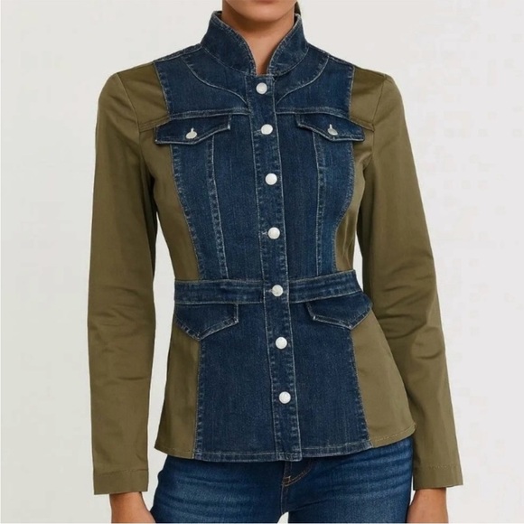 White House Black Market Tops - NWT White House Black Market
Novelty Sleeve Trucker Jean Jacket
Size 0 Rtl. $175